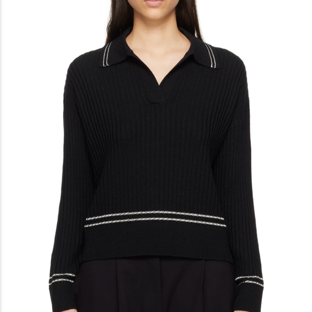 rag & bone Black polo knit sweater with stripes